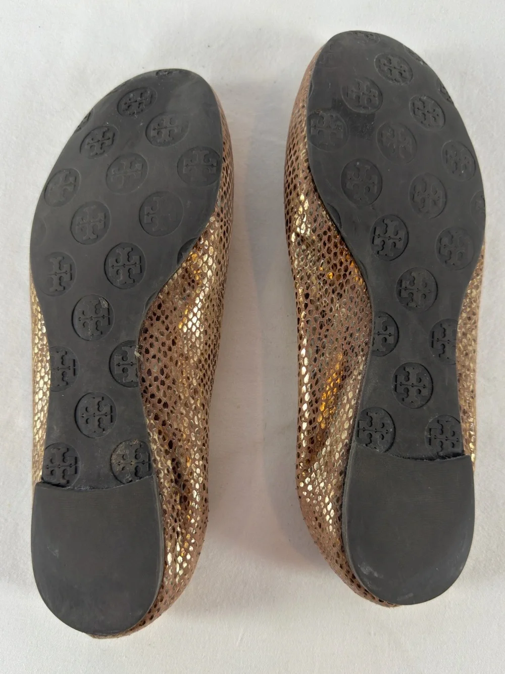 Tory Burch Snake Embossed Large Metal Logo Ballet Flat in Light Brown Gold 8.5